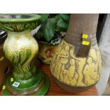 Pottery jardiniere on stand and a large stoneware type twin handled vase