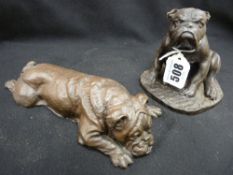 Two bronze effect bulldog figurines