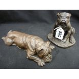 Two bronze effect bulldog figurines
