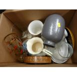 Box of pottery and glass vases and jugs etc