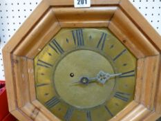 Pine wall clock with brass face by Green of Richmond