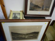 Framed print - mountainscape, signed in pencil DE BAINES, another print - harbour scene by