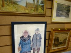 Quantity of paintings and prints including framed GEORGE GROSZ 'A Married Couple', oil on canvas -