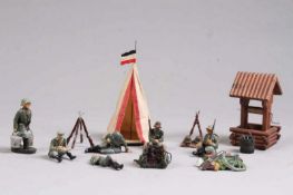 Konvolut.Versch. Marken. 12-teilig. Lagerleben u. a. Gewehrpyramiden, Zelt und versch. Soldaten,