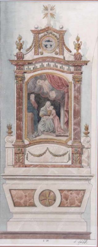 Spöttl, A. Um 1900.Aquarell. Altar. Hinter Glas, Passepartout. H: 40 x 17 cm, Rahmen H: 56 x 32