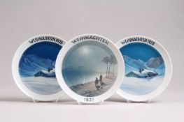 Drei Weihnachtsteller.Rosenthal, Selb-Bavaria dat. 1928/1931. "Hüttenweihnacht" und "Die Flucht nach