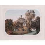 Albert, Theodor. 19. Jh.Altkolorierte Lithografie. Ruine Godesberg. Hinter Glas, Passepartout. H: 14