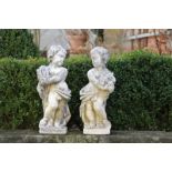 Gartenfiguren.Paar Putten. Sommer und Herbst aus den vier Jahreszeiten. Steinguss. H: 50 cm. 20.00 %