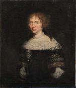 England, 17./18.Jh.Portrait. Bildnis einer vornehmen Dame im Oval, spitzenbesetztem Kleid und