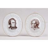 Paar Plaketten.Meissen 1978. In Memoriam. Portrait von Franz Schubert und Ludwig van Beethoven. Im