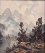 Spörl, Erich. 20. Jh.Herbstmorgen am Misurina See ( Dolomiten) Öl/Lwd. H: 41 x 35 cm. Rahmen H: 51 x