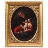 Cantarini 1612 - 1648. Italien.Jungfrau mit Kind. Copie nach. Öl/Lwd. (unter dem Holz-Passepartout