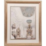 Spöttl, A. München, 20. Jh.Kircheninterieur. Aquarell. Passepartout hinter Glas. H: 42 x 32 cm.