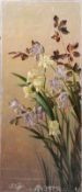 Unbekannt, 20. Jh.Verschiedenfarbige Iris mit Buchenzweig. ÖlLwd. H: 131 x 56,5 cm. Min. besch. 20.