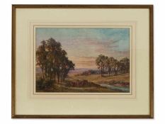 Faulkner John, 1830 - 1888."Sunset at Kenilworth". Aquarell, Passepartout hinter Glas. H: 24 x 34