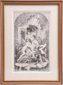 Joh. Georg Merz, Augsburg 18. Jh."Allegorie". Kupferstich nach Boucher. H: 15 x 26,5 cm. Hinter