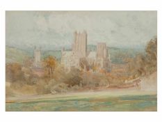 Hine Harry. England 1845 - 1941."Wells Cathedral & St. Cuthberts". Aquarell, Passepartout hinter