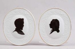 Paar Plaketten.Meissen 1991. In Memoriam. Silhouette von Heinrich Heine und Novalis. Im