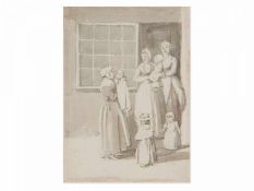Highmore Anthony, 1719 - 1799."Gossiping Women". Zugeschrieben. Aquarell, Passepartout hinter