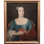 Deutsch, um 1750/60.Paar Adelsportraits. Bildnis einer Dame im blauen, spitzenbesetzten