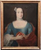 Deutsch, um 1750/60.Paar Adelsportraits. Bildnis einer Dame im blauen, spitzenbesetzten