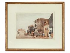 Smith Thomas, 1793 - 1841."Warehouse". Aquarell, Passepartout hinter Glas. H: 17,5 x 25,5 cm. Rahmen