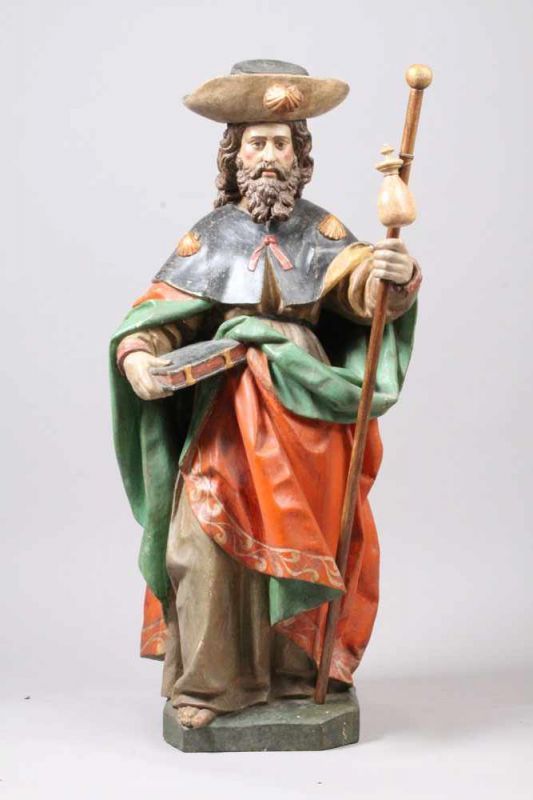 Hl. Jacobus.Alpenländisch, 18. Jh. Holz, vollrund ausgeführte Figur, Fassung später. Rechteckiger
