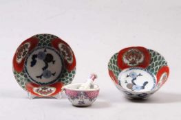 Paar Schalen und Mörser.China, 20. Jh. Porzellan, farbig dekoriert. Dazu kleiner Mörser. Ø bis 14