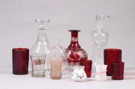 Konvolut versch. Gläser.U.a. Böhmen, 19. Jh. Farbloses, mundgeblasenes Glas, teils rot lasiert