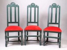 Drei Barockstühle.Norddeutsch, 19. Jh. Weichholz grün lackiert, gedrechselte Vorderbeine mit