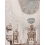 Spöttl, A. München, 20. Jh.Kircheninterieur. Aquarell. Passepartout hinter Glas. H: 42 x 32 cm.