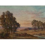 Faulkner John, 1830 - 1888."Sunset at Kenilworth". Aquarell, Passepartout hinter Glas. H: 24 x 34