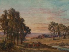 Faulkner John, 1830 - 1888."Sunset at Kenilworth". Aquarell, Passepartout hinter Glas. H: 24 x 34