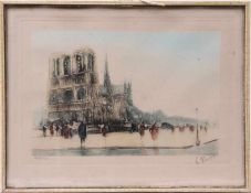 Zwei Lithografien. Frankreich 20. Jh.Paris, Notre Dame und Quai de Conte. R. u. sign. Abzug 46 u.