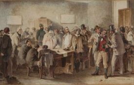 Stokeld James, 1827 - 1872."Polling Station". R. u. sign. Aquarell, Passepartout hinter Glas. H: