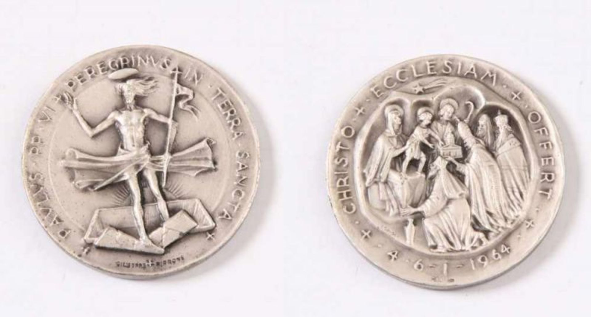 Drei Medaillien.Medaille. Silber 800. "PAULUS - PP - VI - PEREGRNUS - IN - TERRA - SANCTA"