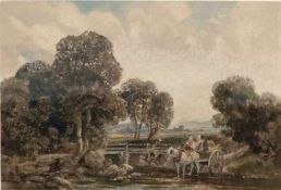 Wint, Peter de. 1784 - 1849."Crossing the Ford". Zugeschrieben. Aquarell, Passepartout hinter