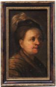 Portrait. Holland 18. Jh.Bildnis einer jungen Frau mit Federhut. Öl/Lwd. H: 44, 5 x 26 cm. Rahmen 54