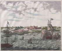 Ogilby, John. 1600 - 1676.Kupferstich 17./18. Jh., altkolriert. Arx Nassov II, Bahamas. Arx Nassov