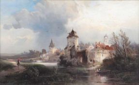 Astudin, Nikolai von. Moskau 1848 - 1925 Oberlahnstein.Befestigte Stadt am Flußufer. L. u. sign.