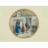 Herdman William. 1805 - 1882."The Cottage Door". Aquarell, Passepartout hinter Glas. H: 5,5 x 9,5