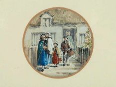 Herdman William. 1805 - 1882."The Cottage Door". Aquarell, Passepartout hinter Glas. H: 5,5 x 9,5
