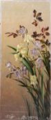 Unbekannt, 20. Jh.Verschiedenfarbige Iris mit Buchenzweig. ÖlLwd. H: 131 x 56,5 cm. Min. besch. 20.