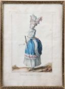 Zwei Kupferstiche, 18. Jh.Altkoloriert "Jeune elegante habit.." sowie "Bourgeoise élégance." Dessine