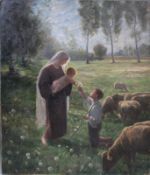 Unbekannt. 20. Jh.Marienerscheinung. Maria mit Jesuskind auf einer Wiese, vor ihr ein kniender Junge