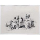 Roberts, David. 1769 - 1864 England.Nubian Women at Korti, on the Nile. Lithografie. Passepartout