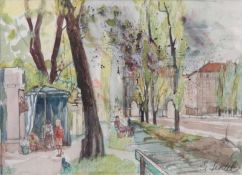 Seidl, Georg. New York 1916.Leopoldstraße in München. Aquarell. Passepartout, hinter Glas. H: 25 x