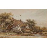 Orrock James. 1829 - 1913." Sussex Farmhouse". L. u. sign. Aquarell, Passepartout hinter Glas. H: 33