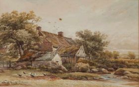 Orrock James. 1829 - 1913." Sussex Farmhouse". L. u. sign. Aquarell, Passepartout hinter Glas. H: 33