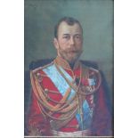 Halbporträt Nikolaus II, Zar von Russland, Farblithographie um 1911, nach einem Gemälde, links
